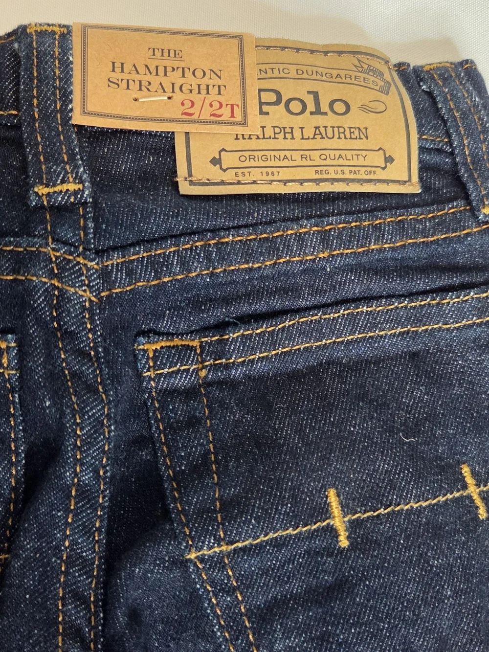 Ralph Lauren Boys The Hampton Dark Indigo Straight Jeans with Copper Rivets, New